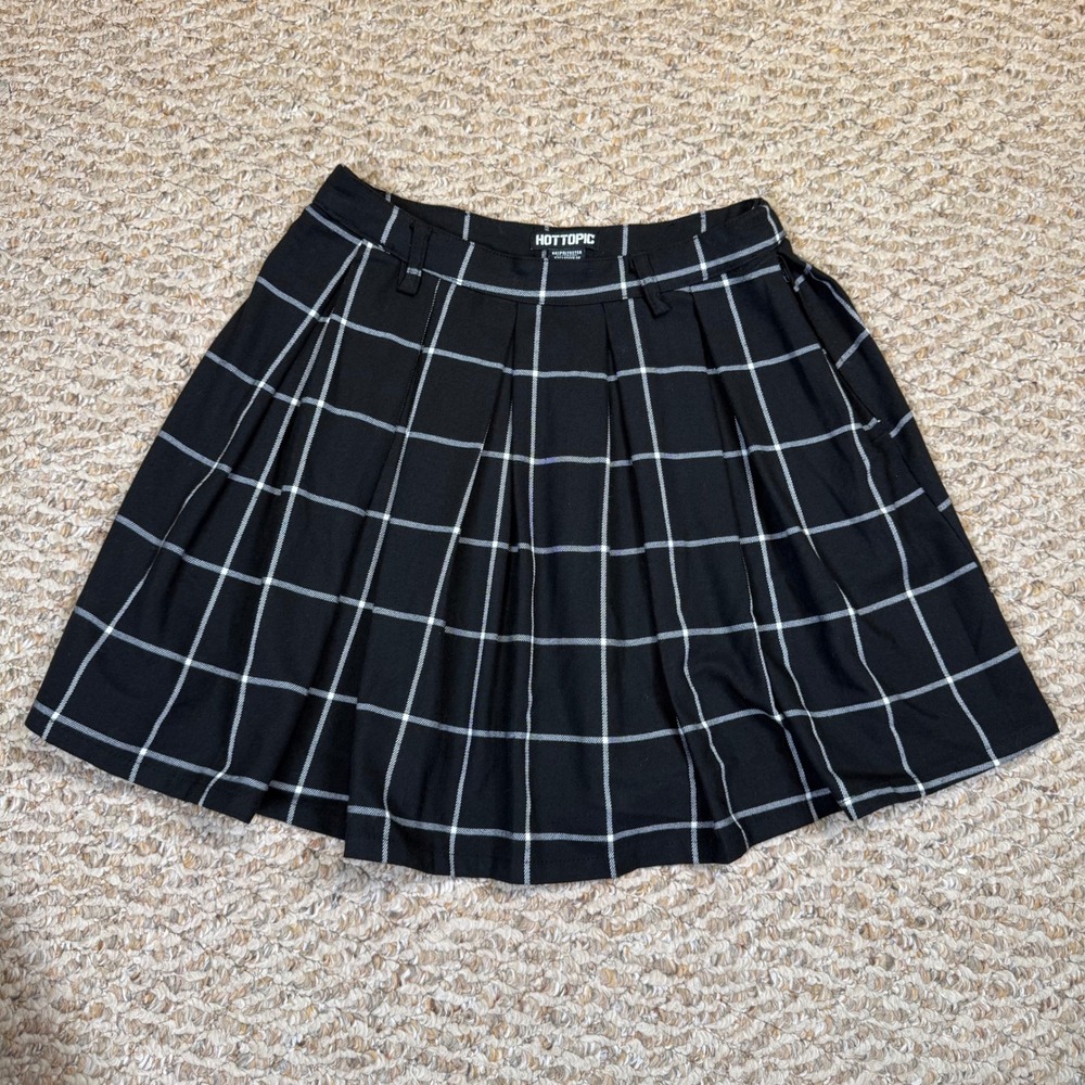 Hot Topic Black White Grid Pleated Mini Skirt Goth Punk Academic Size SM